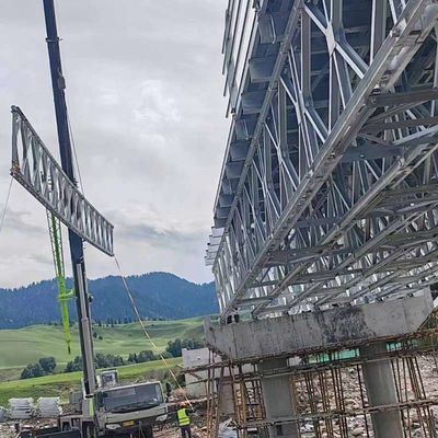 Painted Light Gray Steel Structure Bridge / Multi Span Temporary Road Bridge